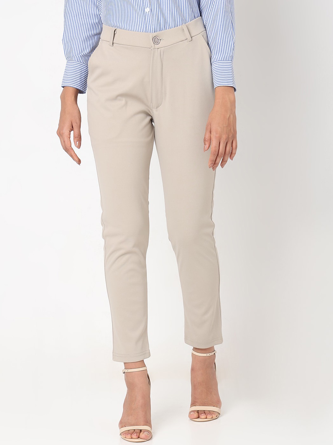 Smarty Pants Women Relaxed Straight Leg High-Rise Lint Free Trousers, Cream
