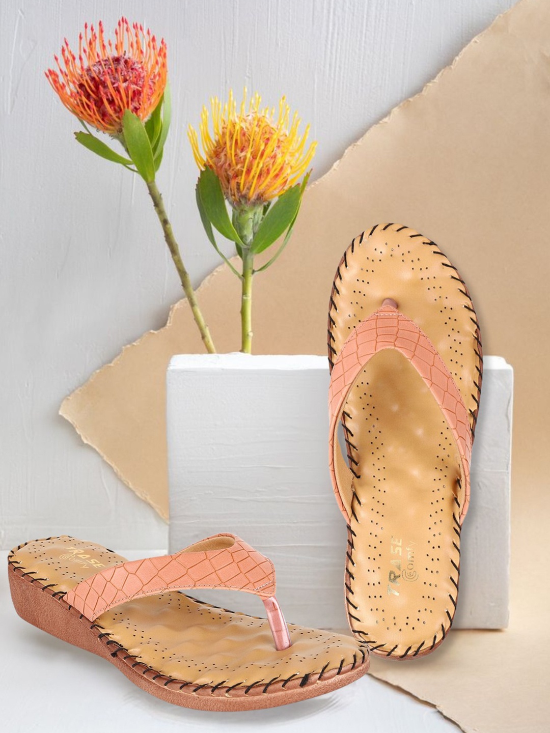 

TRASE Textured Open Toe Comfort Heels, Peach