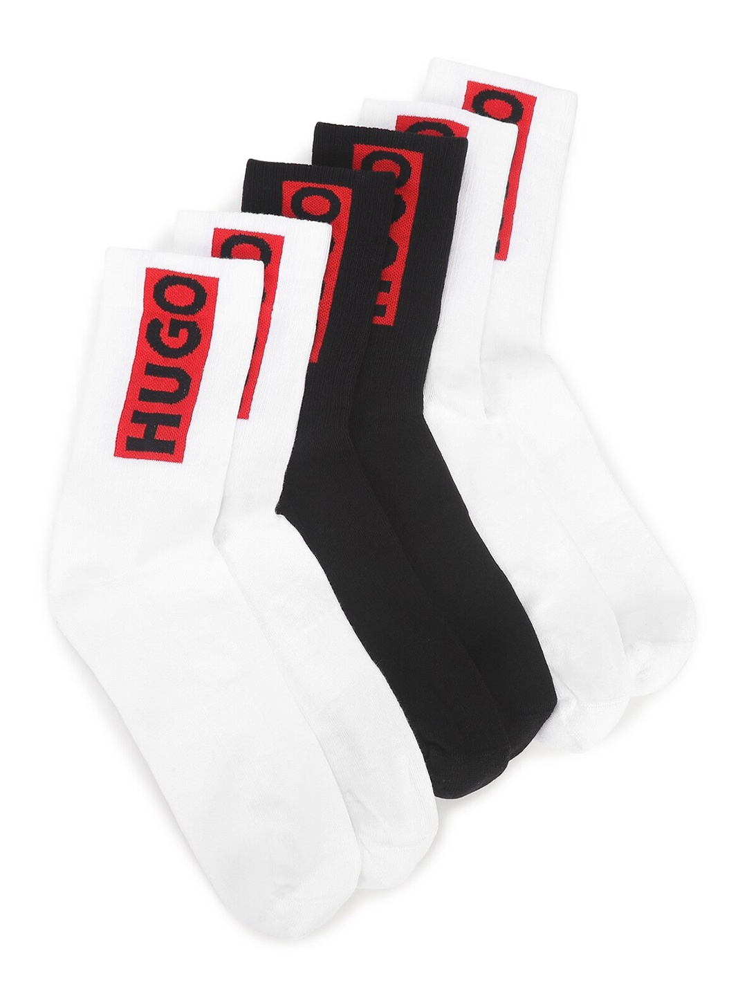 

HUGO Men Pack Of 3 Patterned Cotton Above Ankle Length Socks, Black