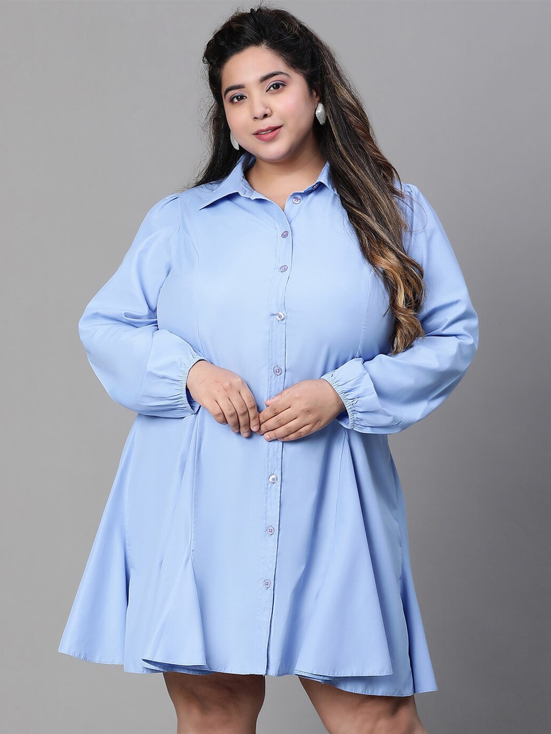 

Oxolloxo Shirt Collar Organic Cotton Shirt Dress, Blue