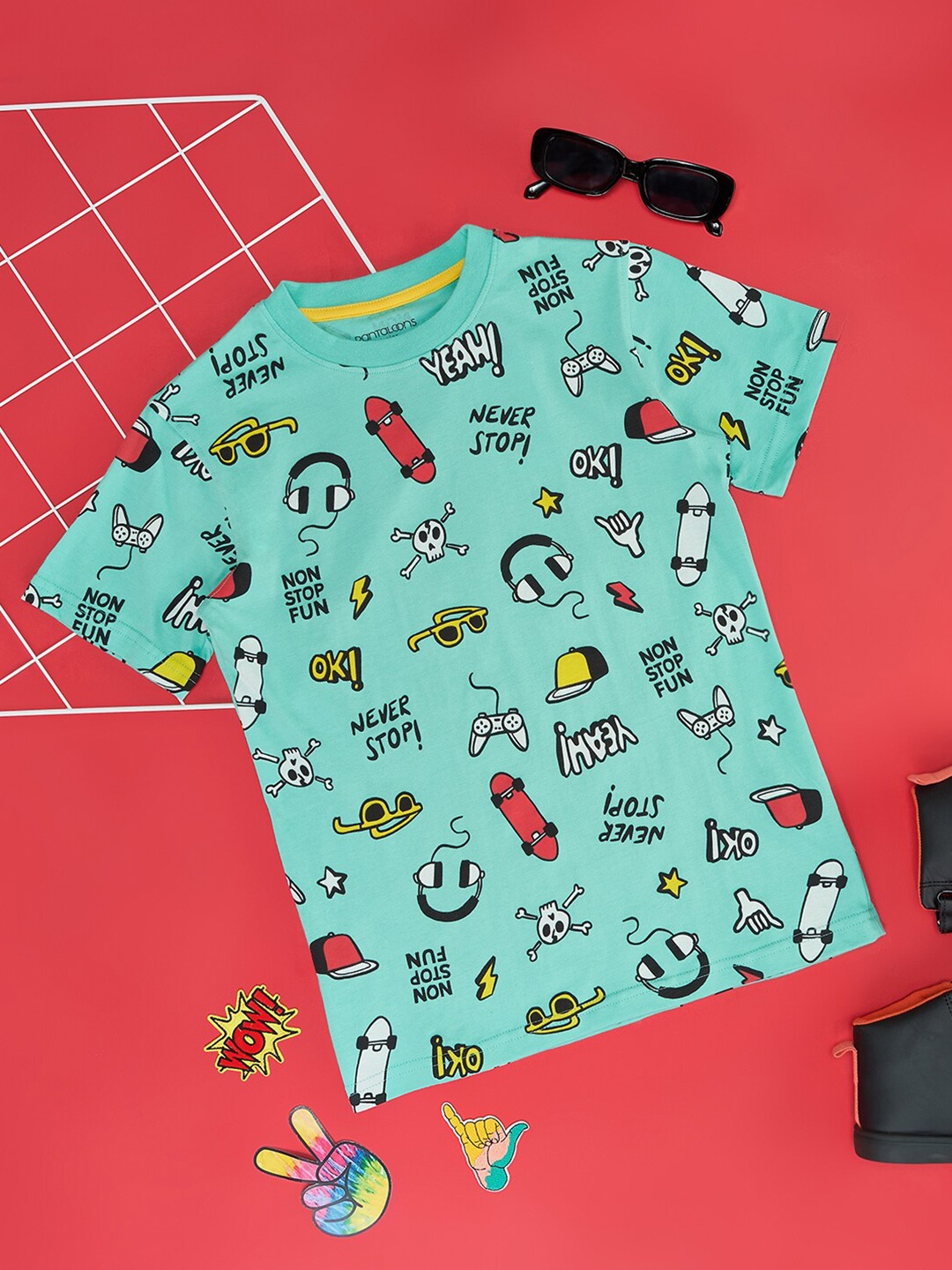 

Pantaloons Junior Boys Conversational Printed Cotton T-shirt, Blue