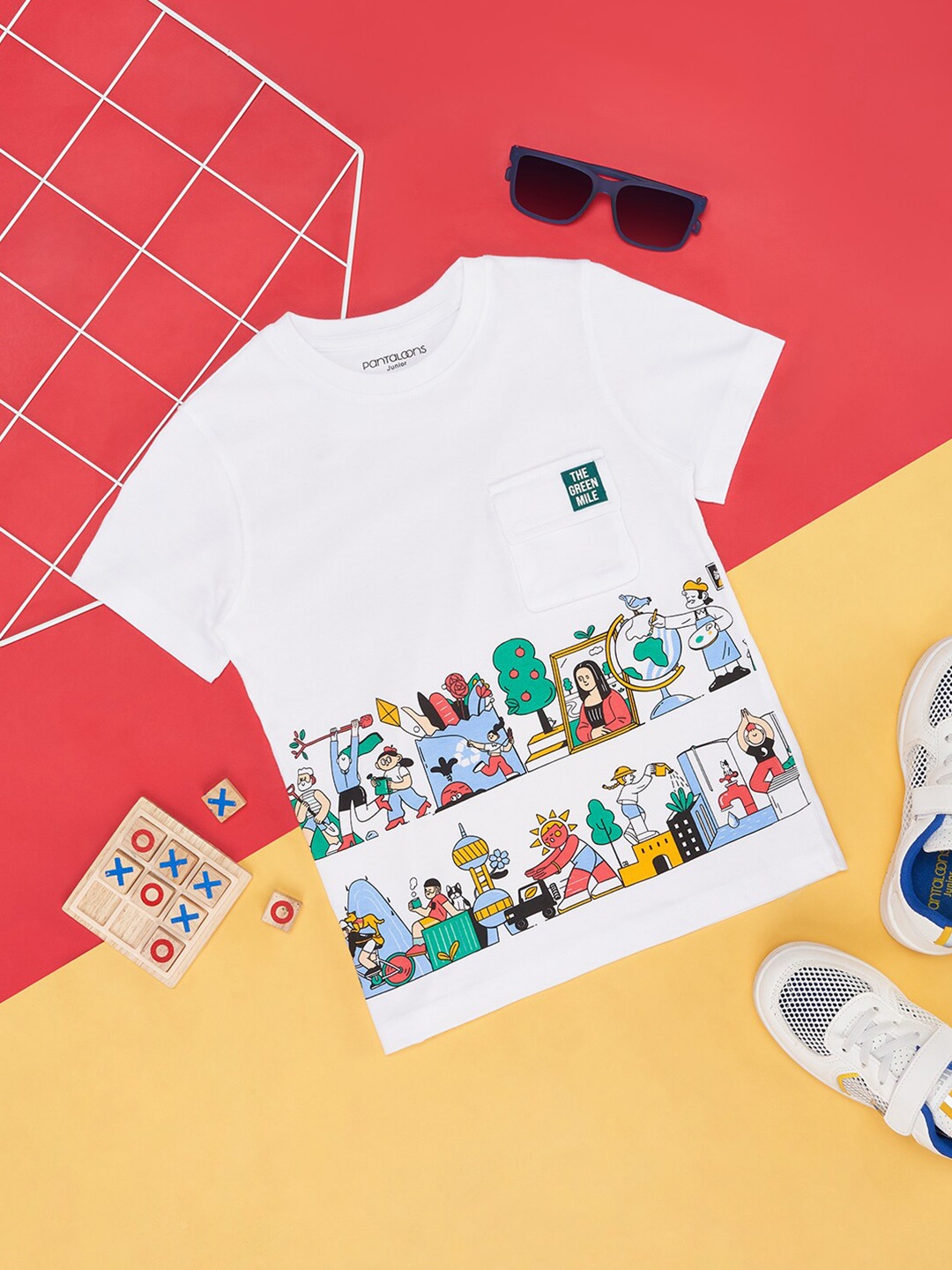 

Pantaloons Junior Boys Graphic Printed Pure Cotton T-shirt, White