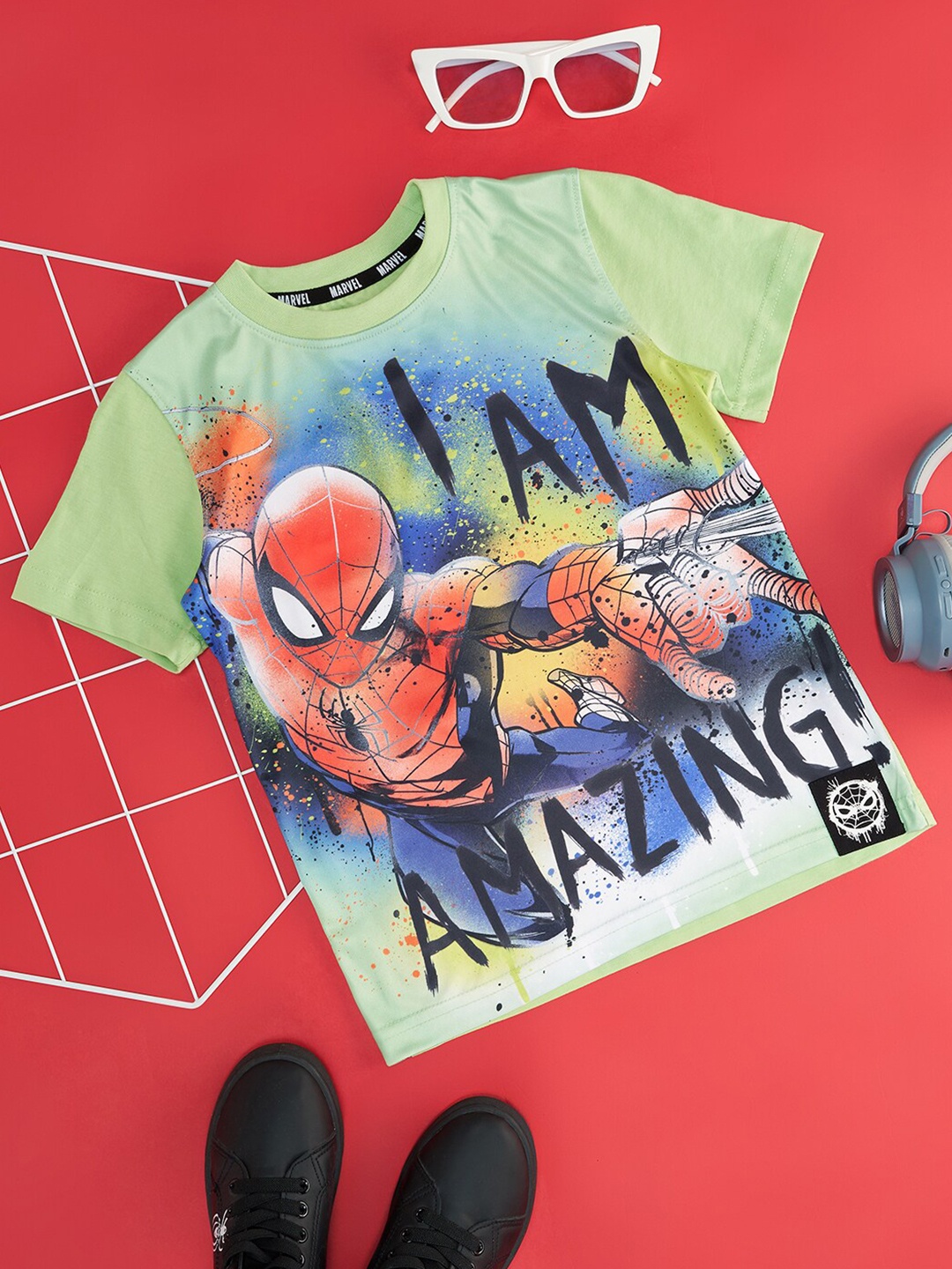 

Pantaloons Junior Boys Spider Man Printed Cotton T-shirt, Green