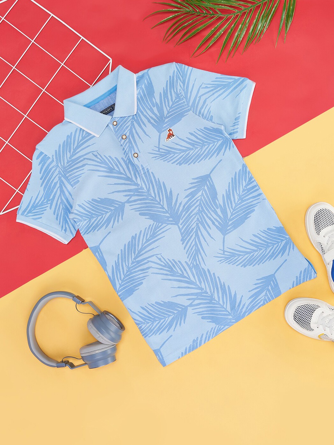 

Pantaloons Junior Boys Floral Printed Polo Collar Pure Cotton T-shirt, Blue