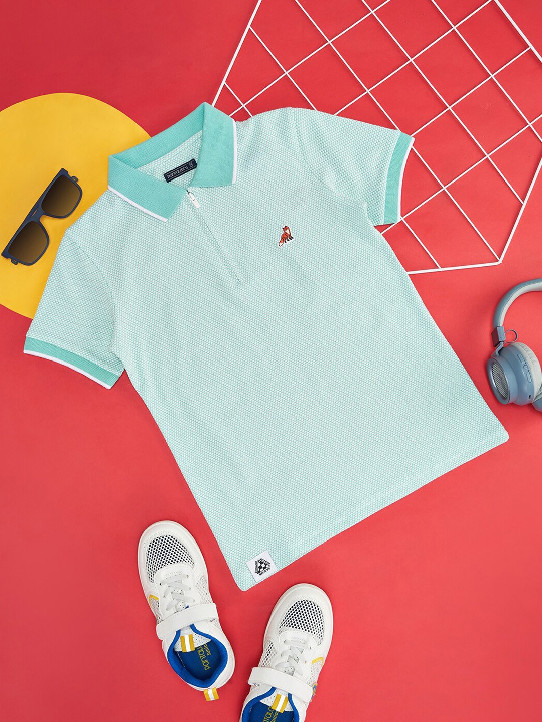 

Pantaloons Junior Boys Self Design Polo Collar Pure Cotton T-shirt, Green