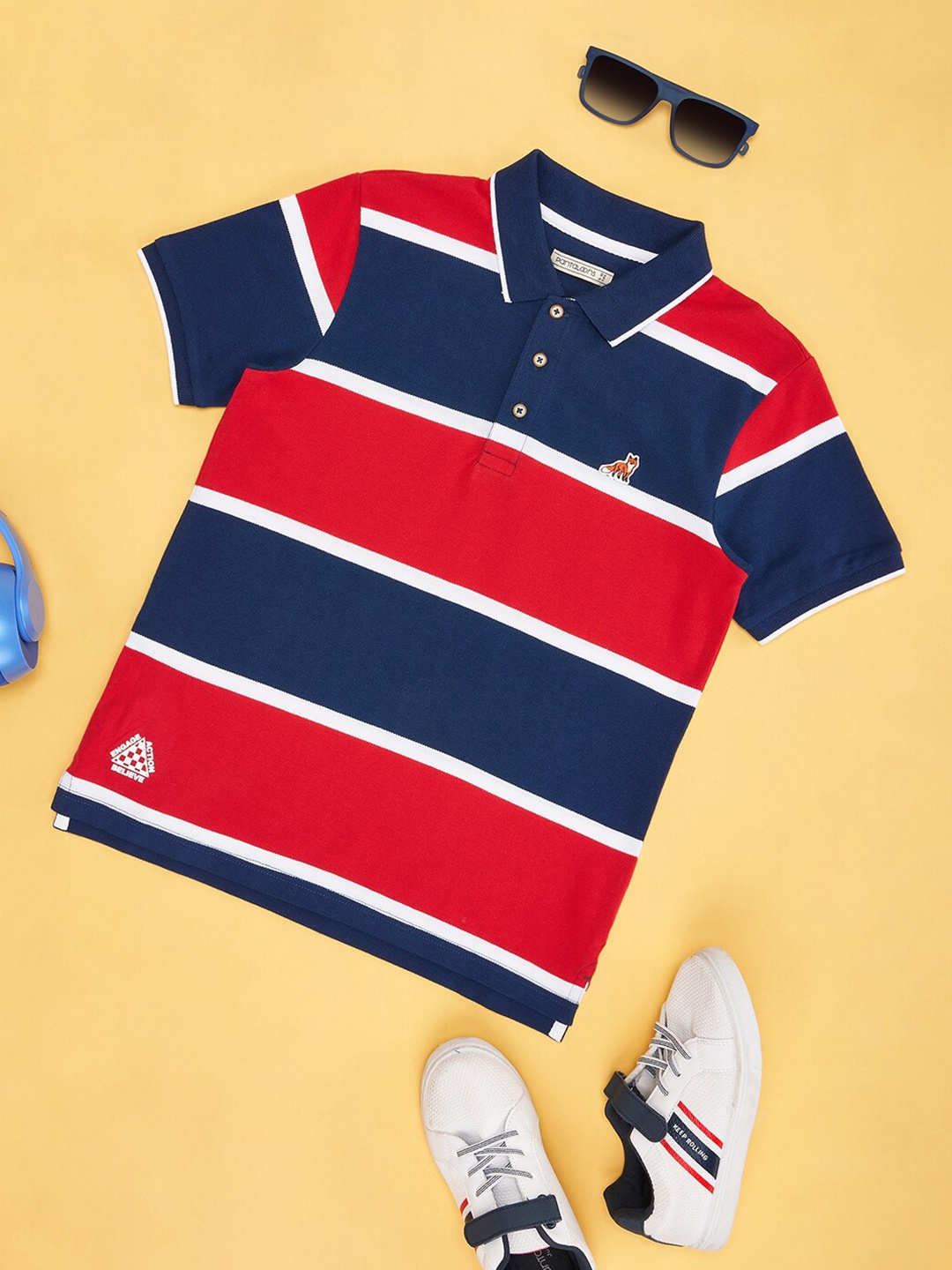 

Pantaloons Junior Boys Striped Polo Collar Pure Cotton T-shirt, Red