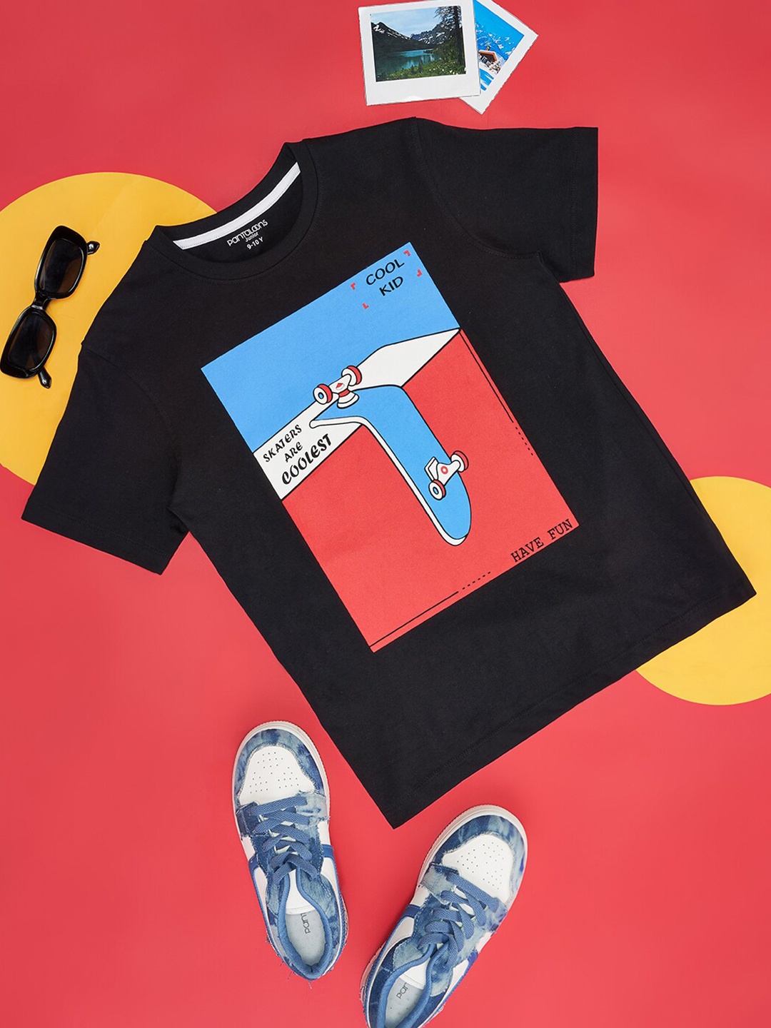 Pantaloons Junior Boys Graphic Printed Cotton T-shirt, Black