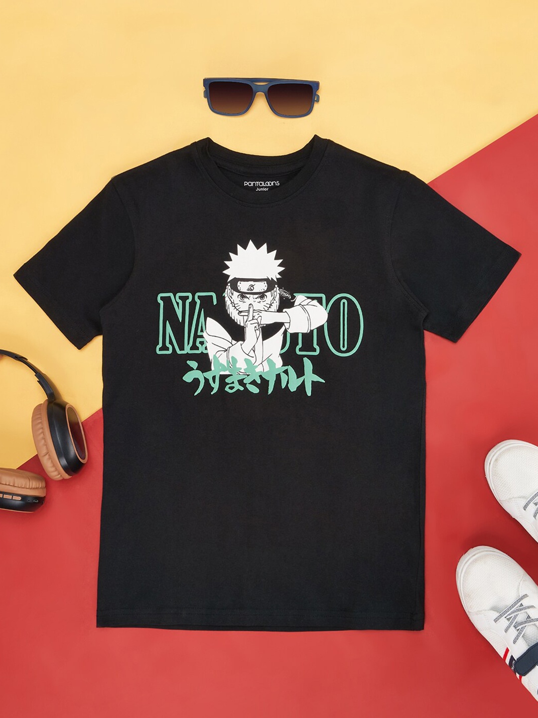 

Pantaloons Junior Boys Naruto Printed Round Neck T-shirt, Black