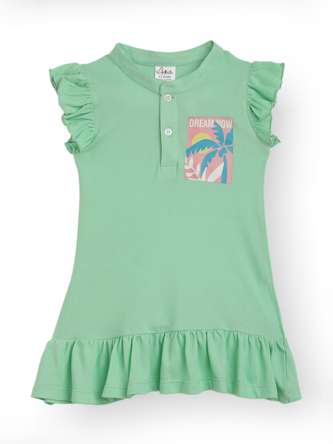 

Anthrilo Girls Printed Flutter Sleeve Drop-Waist Dress, Sea green