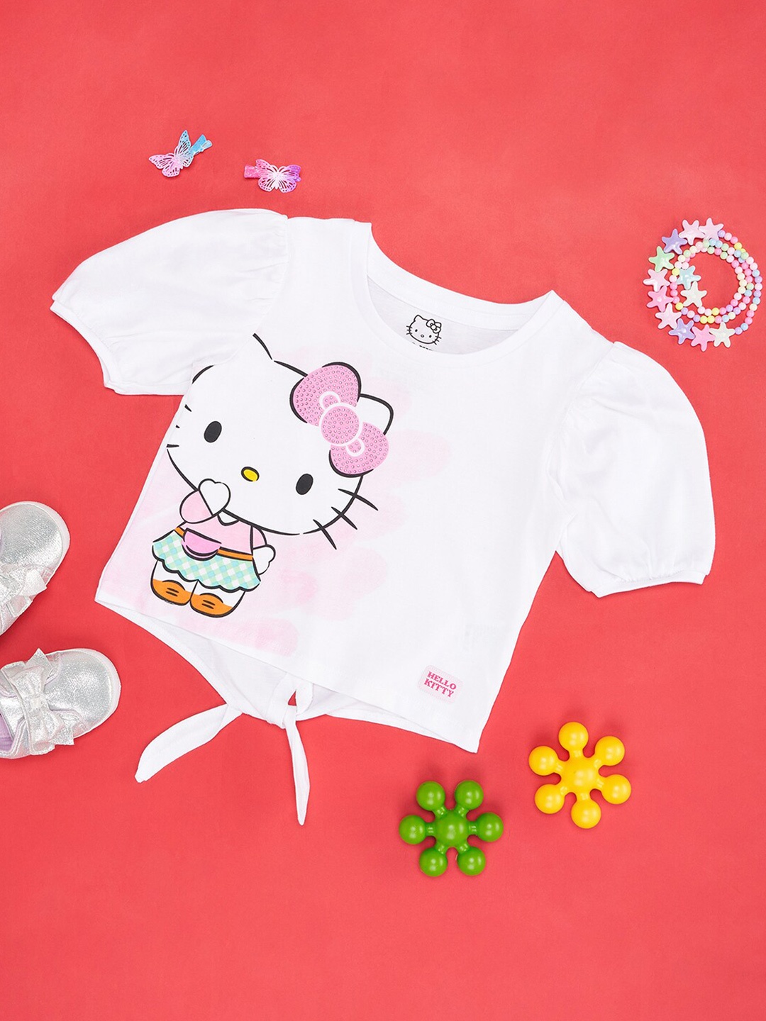 

Pantaloons Junior Girls Hello Kitty Printed Pure Cotton T-shirt, White