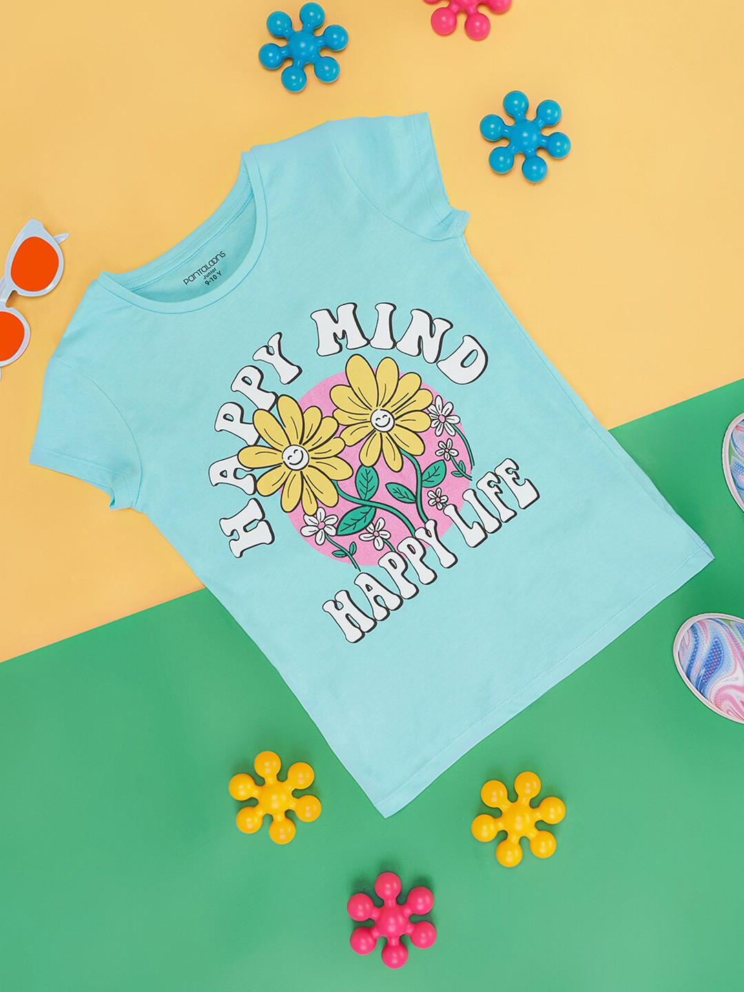 

Pantaloons Junior Girls Typography Printed Cap Sleeves T-shirt, Green