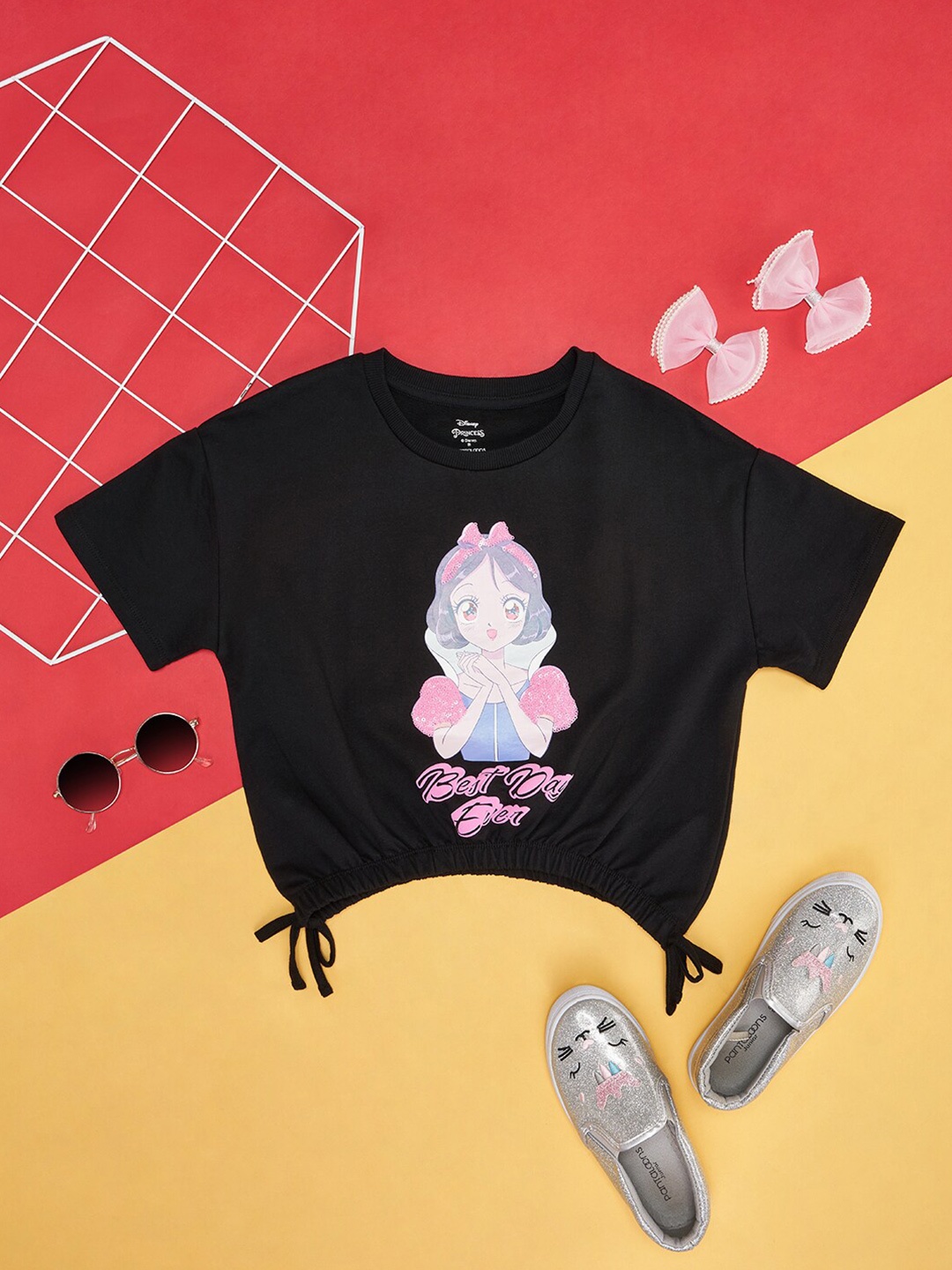 

Pantaloons Junior Girls Graphic Printed Pure Cotton T-shirt, Black