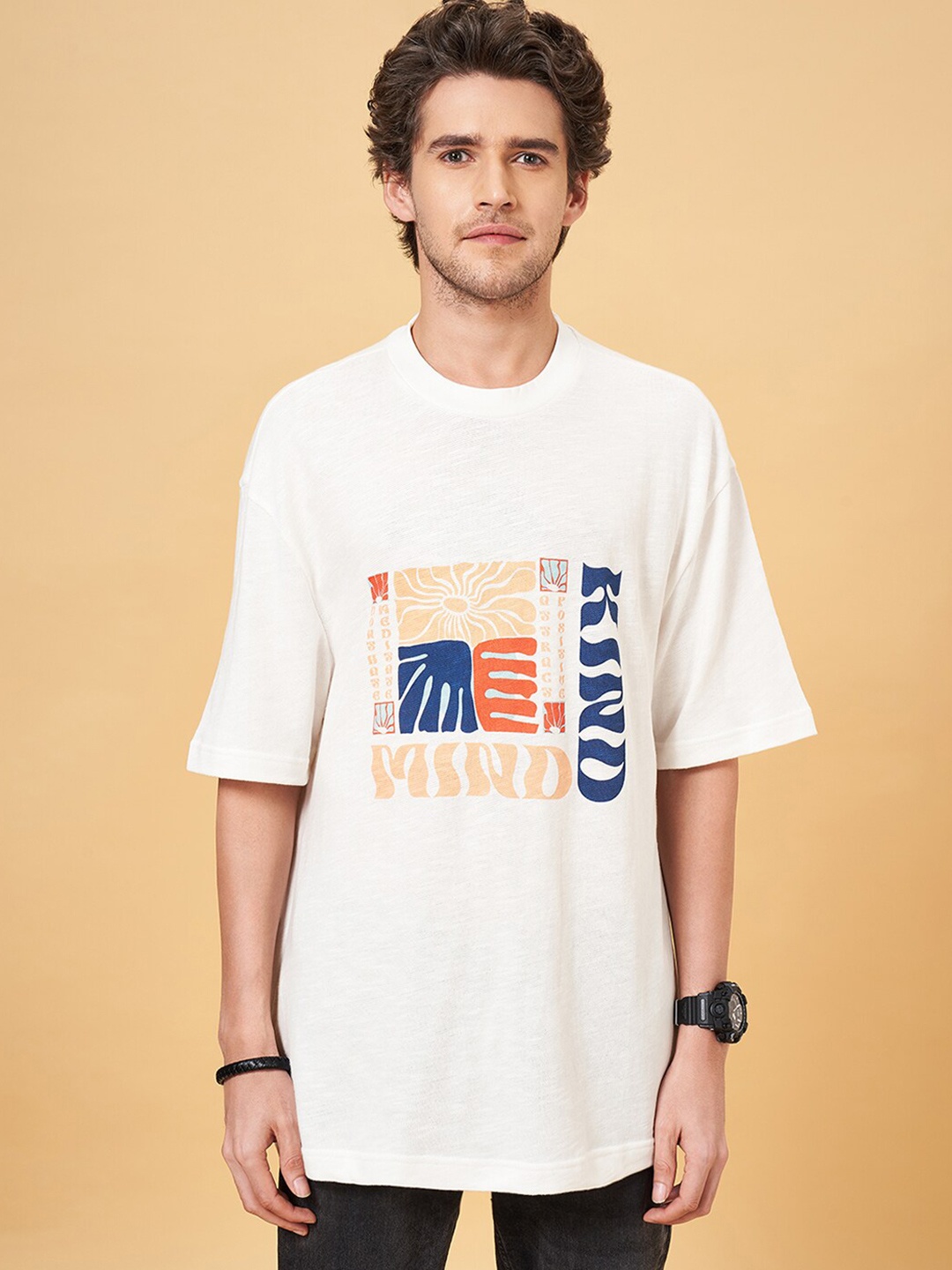 

People Off White Typography Printed Pure Cotton Oversized T-shirt
