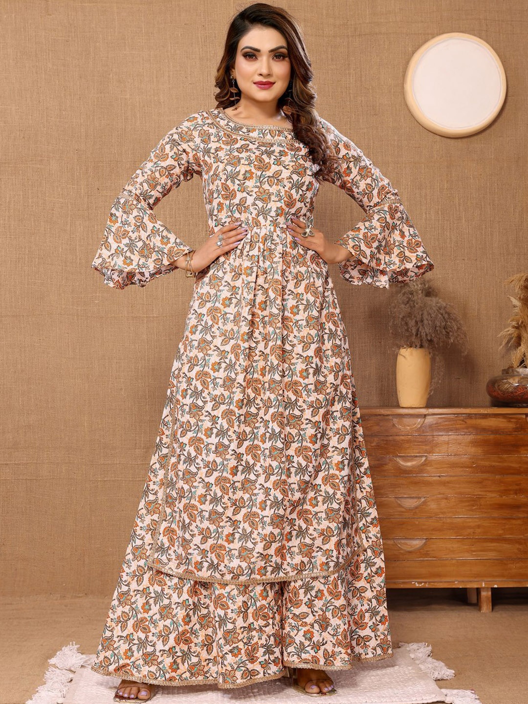 

Titanium Silk Industries Floral Printed A-Line Kurta with Palazzos, White