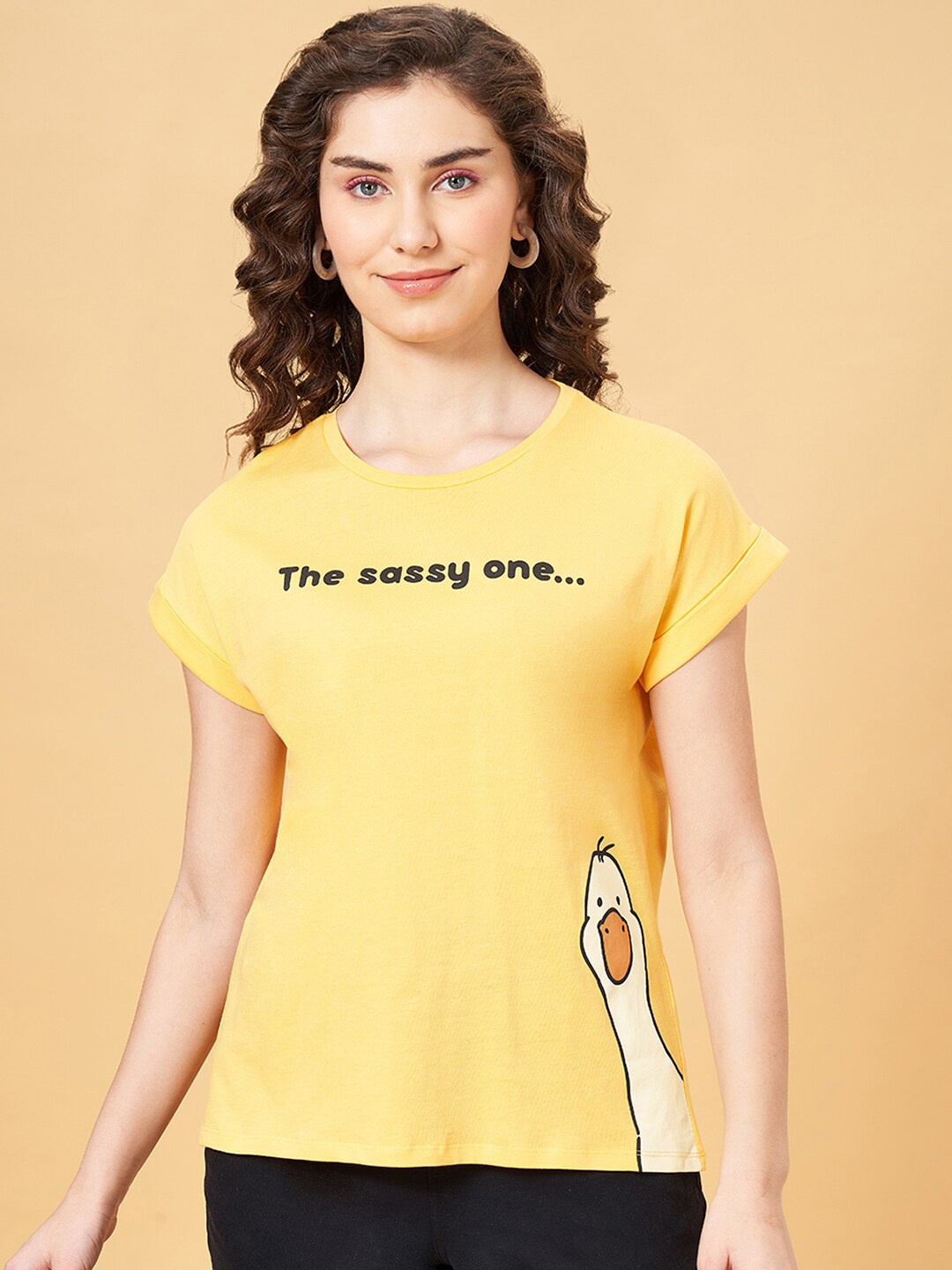 

People Yellow Typography Printed Cotton Casual T-shirt