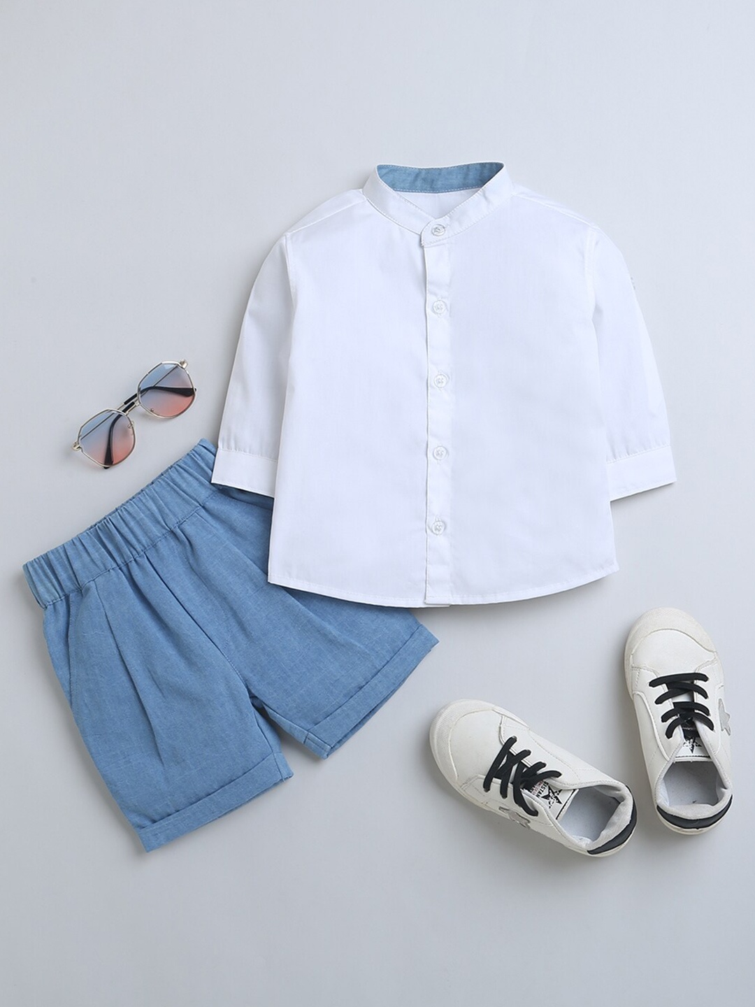 

ZIP ZAP ZOOP Boys Pure Cotton Shirt with Shorts, White