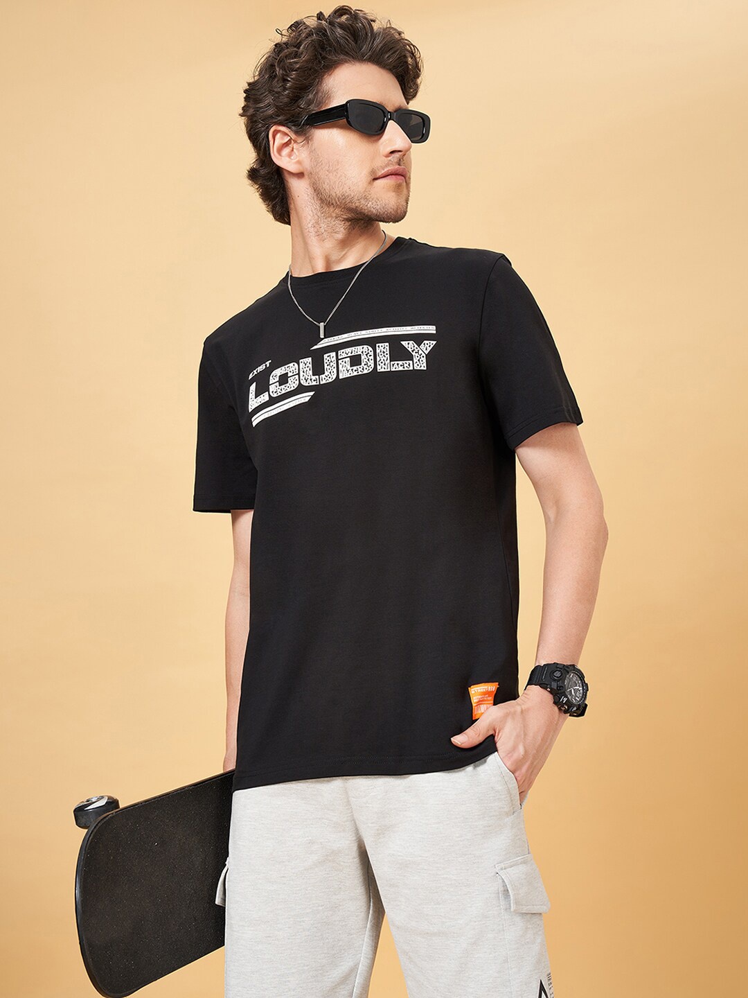 Street 808 by Pantaloons Typography Printed Casual T-shirt, Black