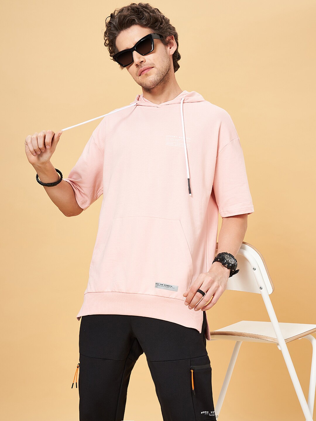 

Street 808 by Pantaloons Hooded Pure Cotton Oversized T-shirt, Pink