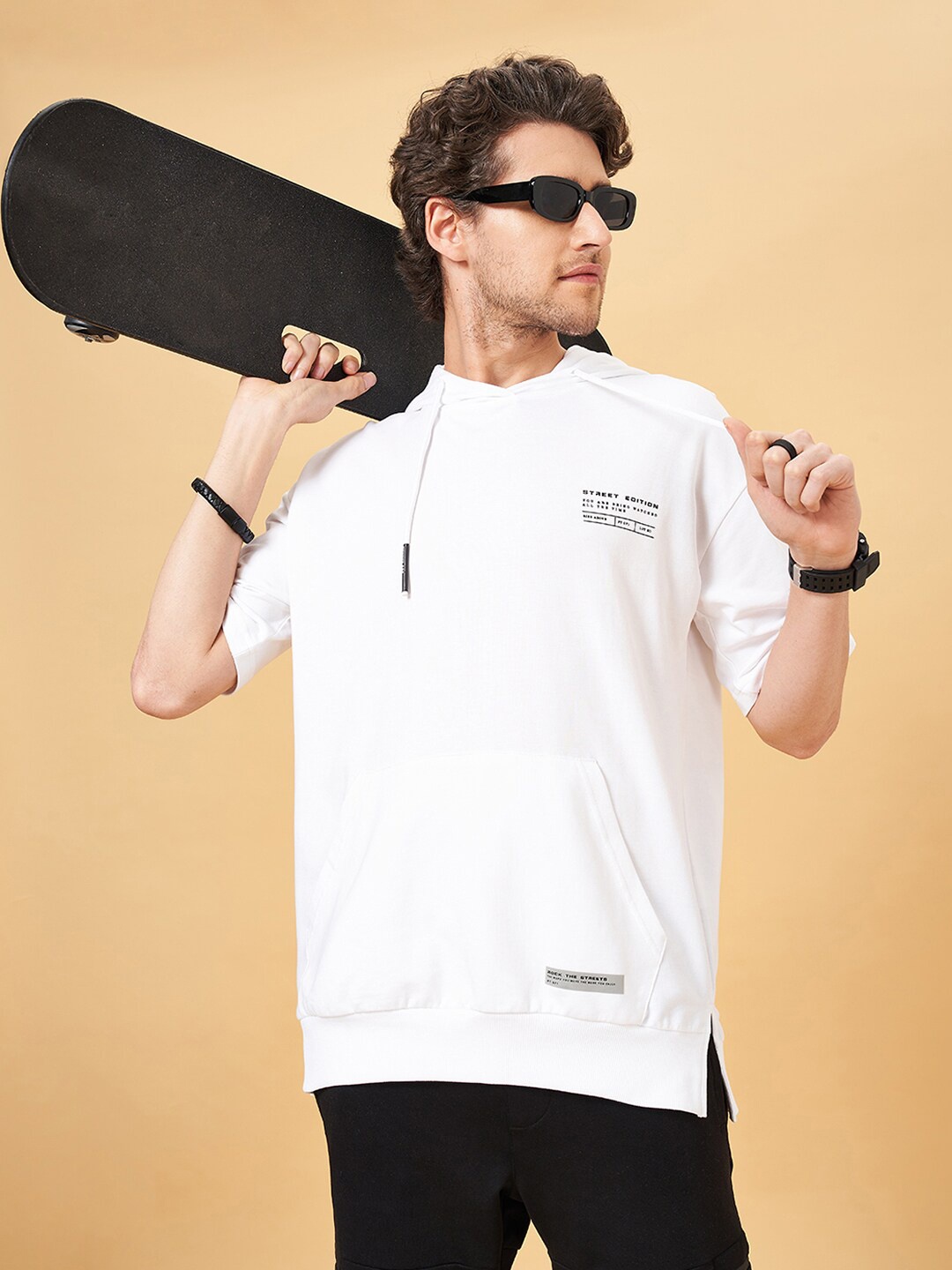 

Street 808 by Pantaloons Hooded Pure Cotton Oversized T-shirt, White