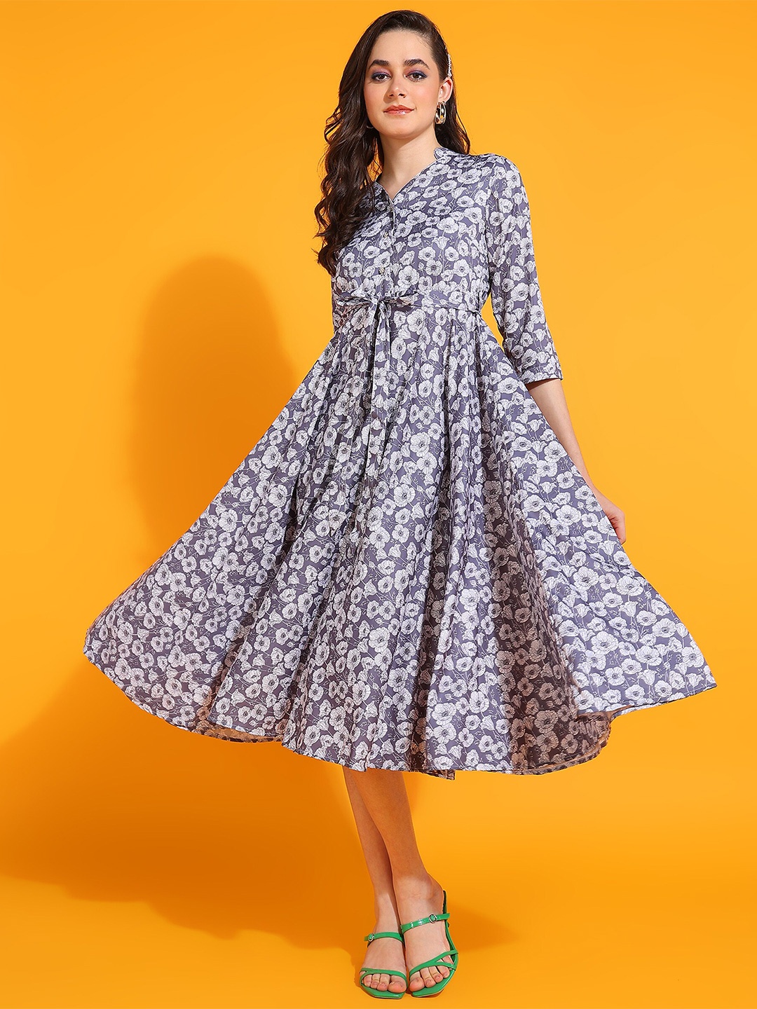 

ZNX Clothing Floral Print Fit & Flare Midi Dress, Blue