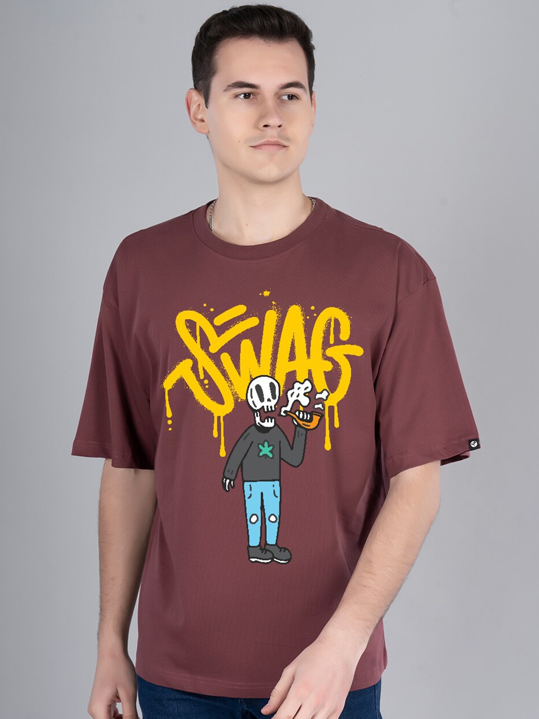 

PRONK Typography Printed Pure Cotton Oversized Pure Cotton T-shirt, Mauve