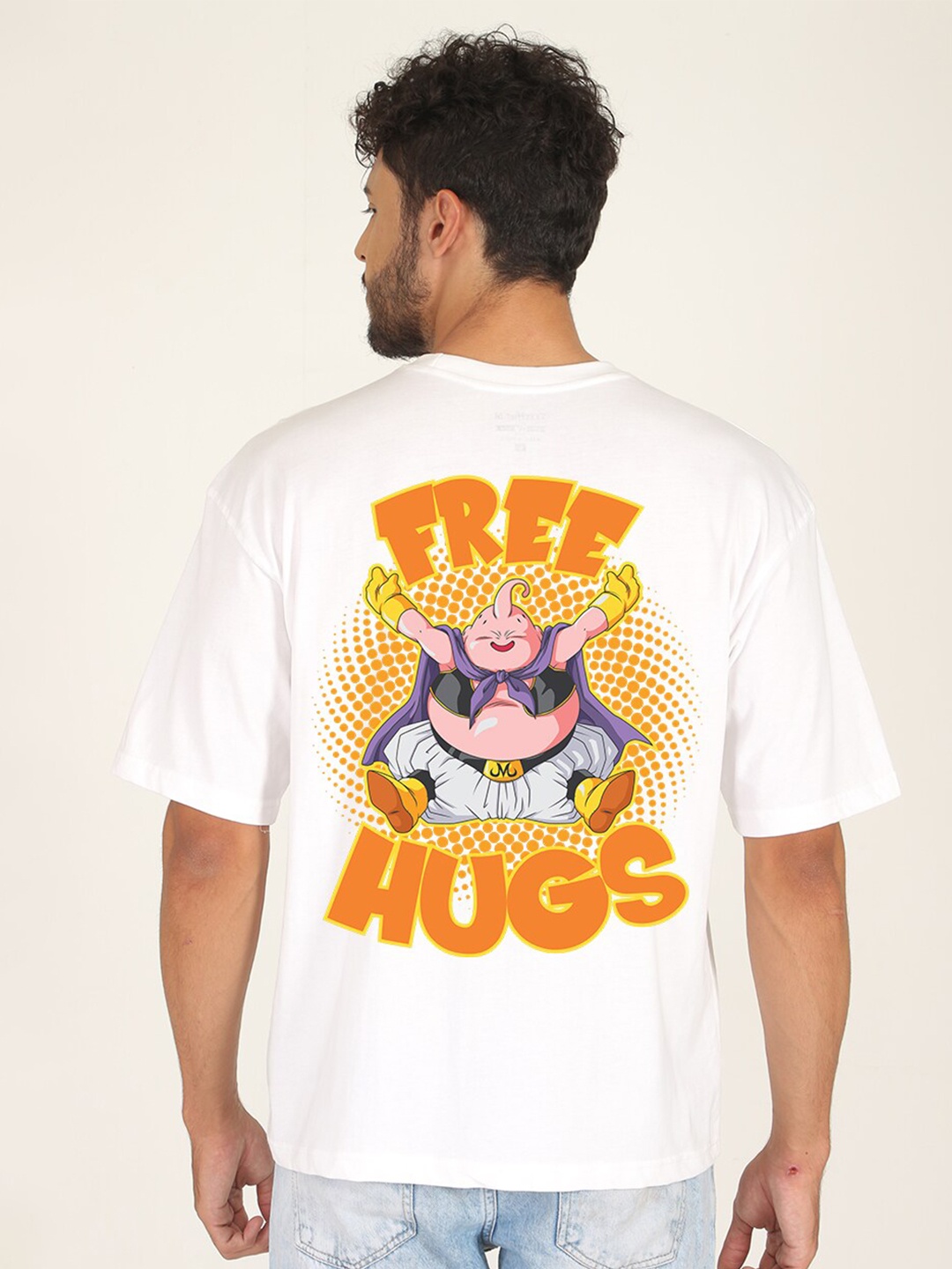 

PRONK Majin Buu Graphic Printed Drop-Shoulder Sleeves Oversized Pure Cotton T-shirt, White