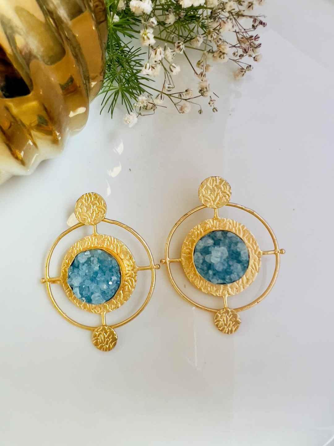 

XAGO Gold-Plated Stone-Studded Contemporary Drop Earrings