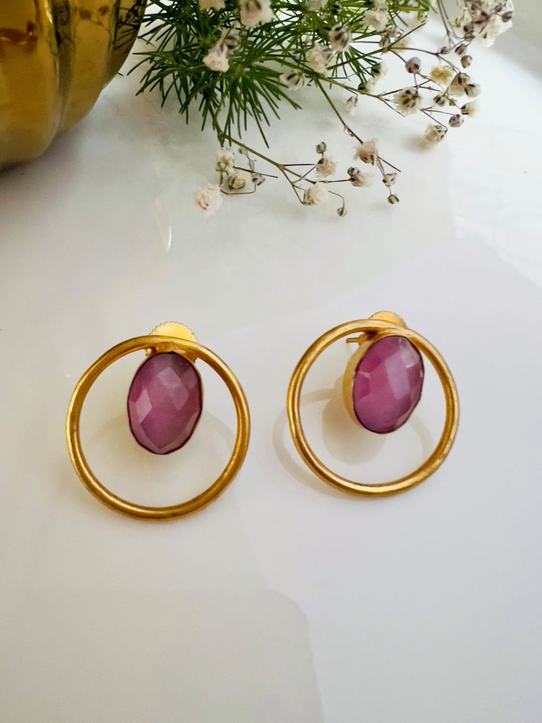 

XAGO Gold-Plated Stones Studded Circular Studs Earrings