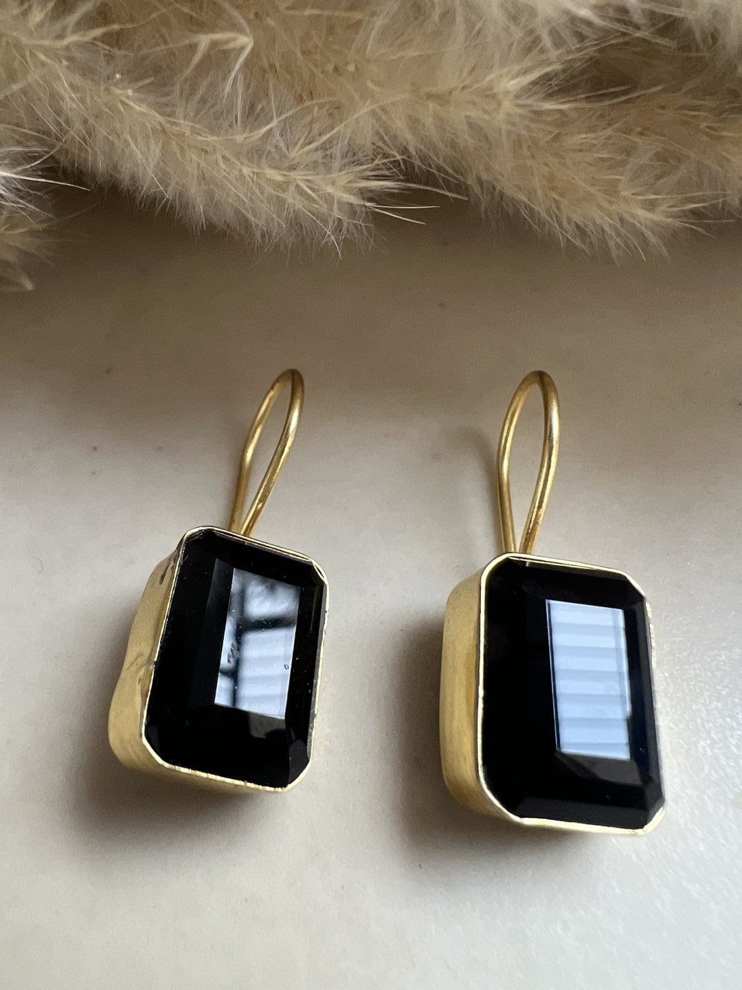 

XAGO Gold-Plated Teardrop Shaped Drop Earrings, Black