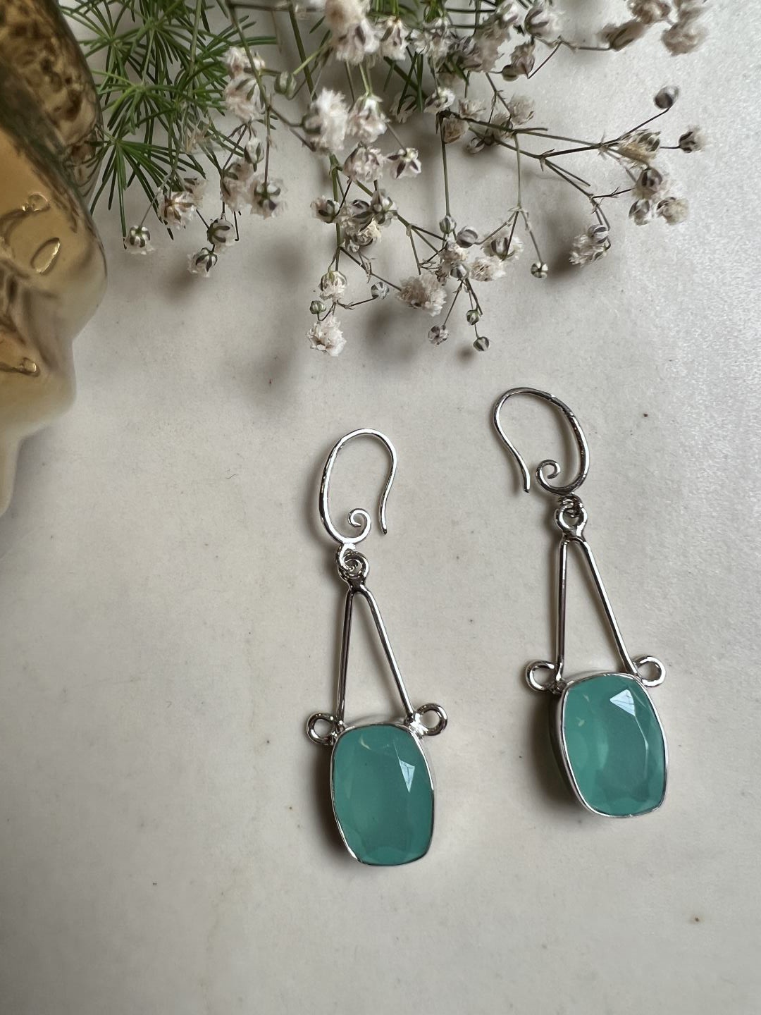 

XAGO Silver-Plated Teardrop Shaped Drop Earrings, Sea green