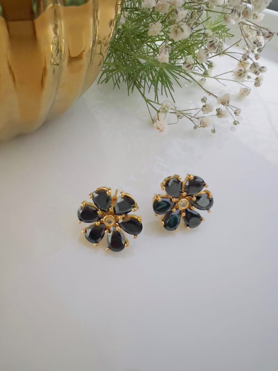 

XAGO Gold-Plated Floral Stud Earrings, Black