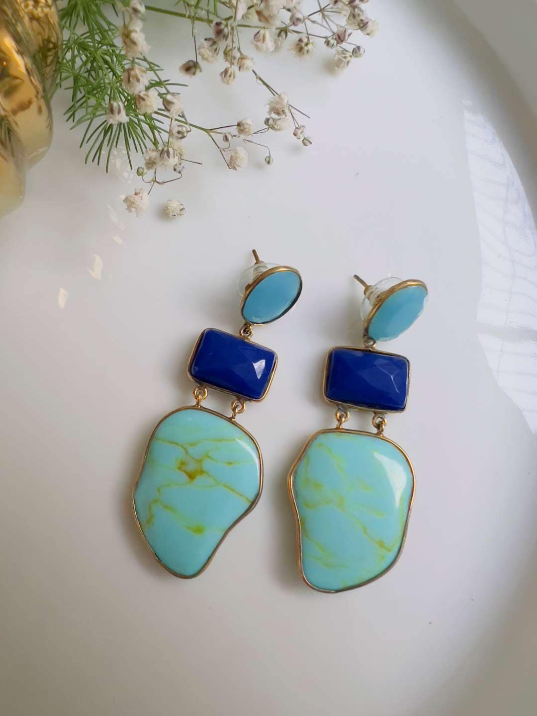 

XAGO Gold Plated Teardrop Shaped Drop Earrings, Blue