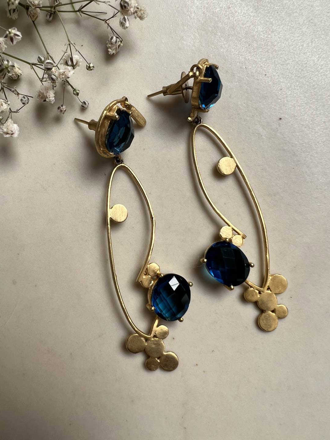 

XAGO Gold-Plated Stone-Studded Contemporary Drop Earrings