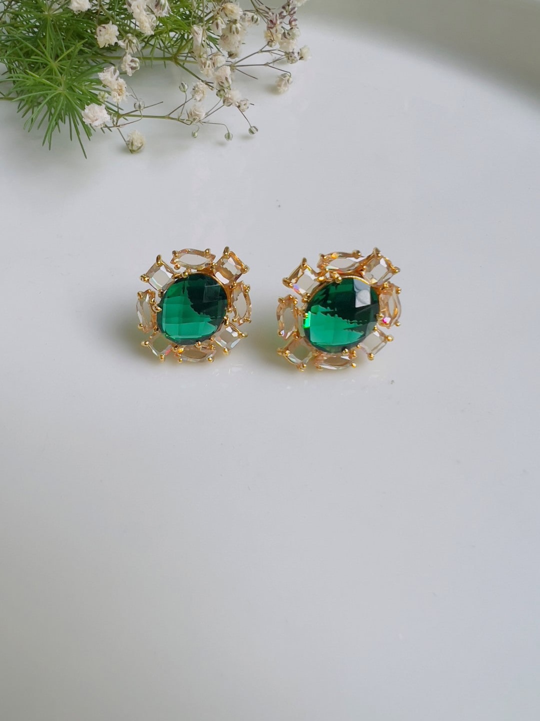 

XAGO Gold Plated Contemporary Studs, Green