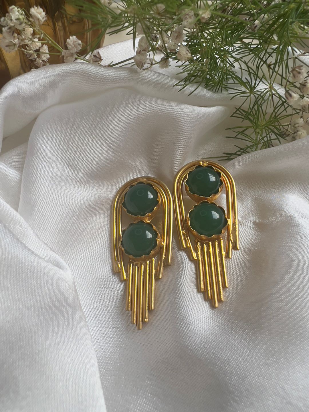 

XAGO Gold Plated Contemporary Drop Earrings, Green