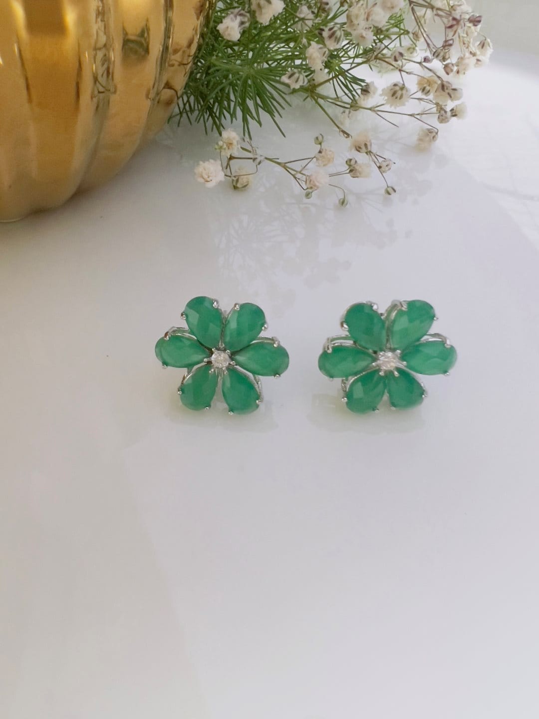 

XAGO Gold-Plated Floral Studs Earrings, Green