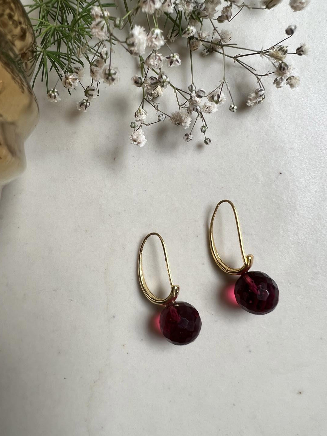 

XAGO Gold Plated Contemporary Hoop Earrings, Maroon