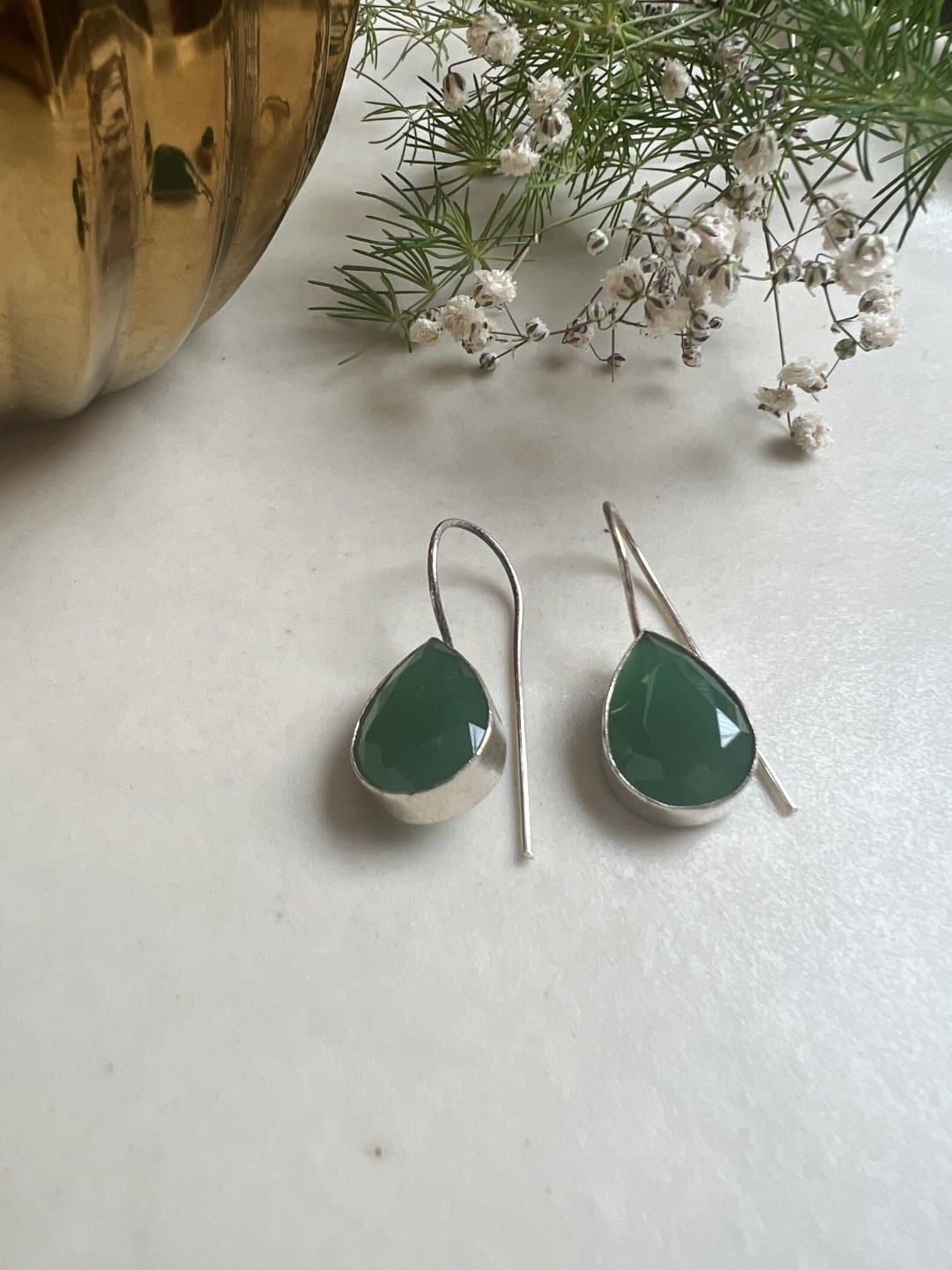 

XAGO Silver-Plated Teardrop Shaped Drop Earrings, Green