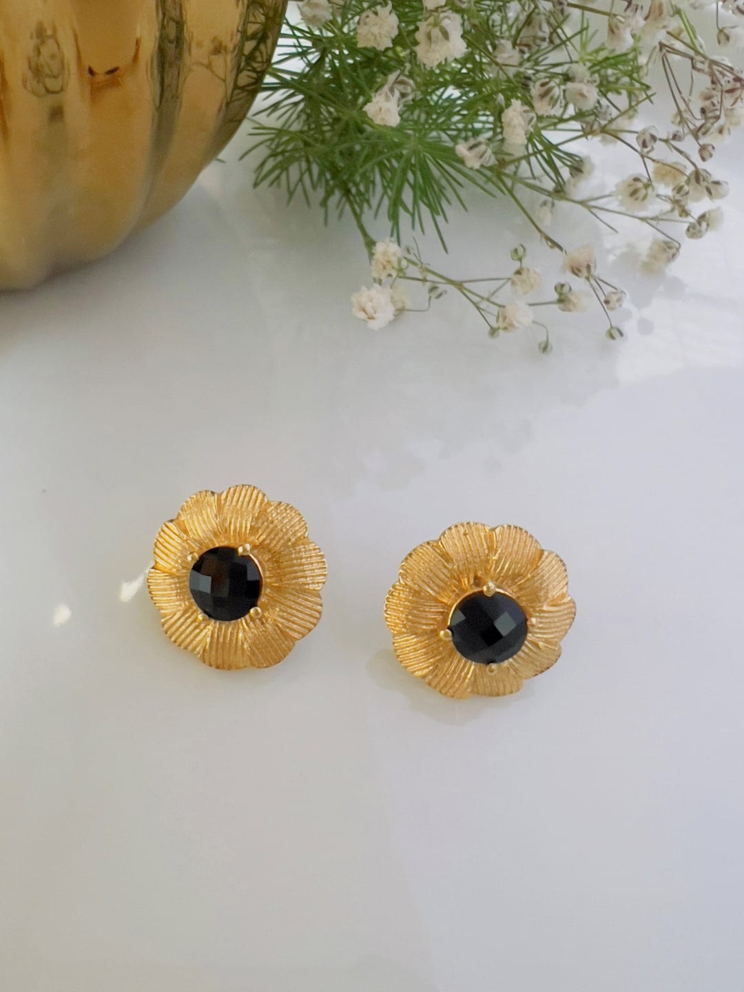

XAGO Gold-Plated Artificial Stones-Studded Floral Stud Earrings