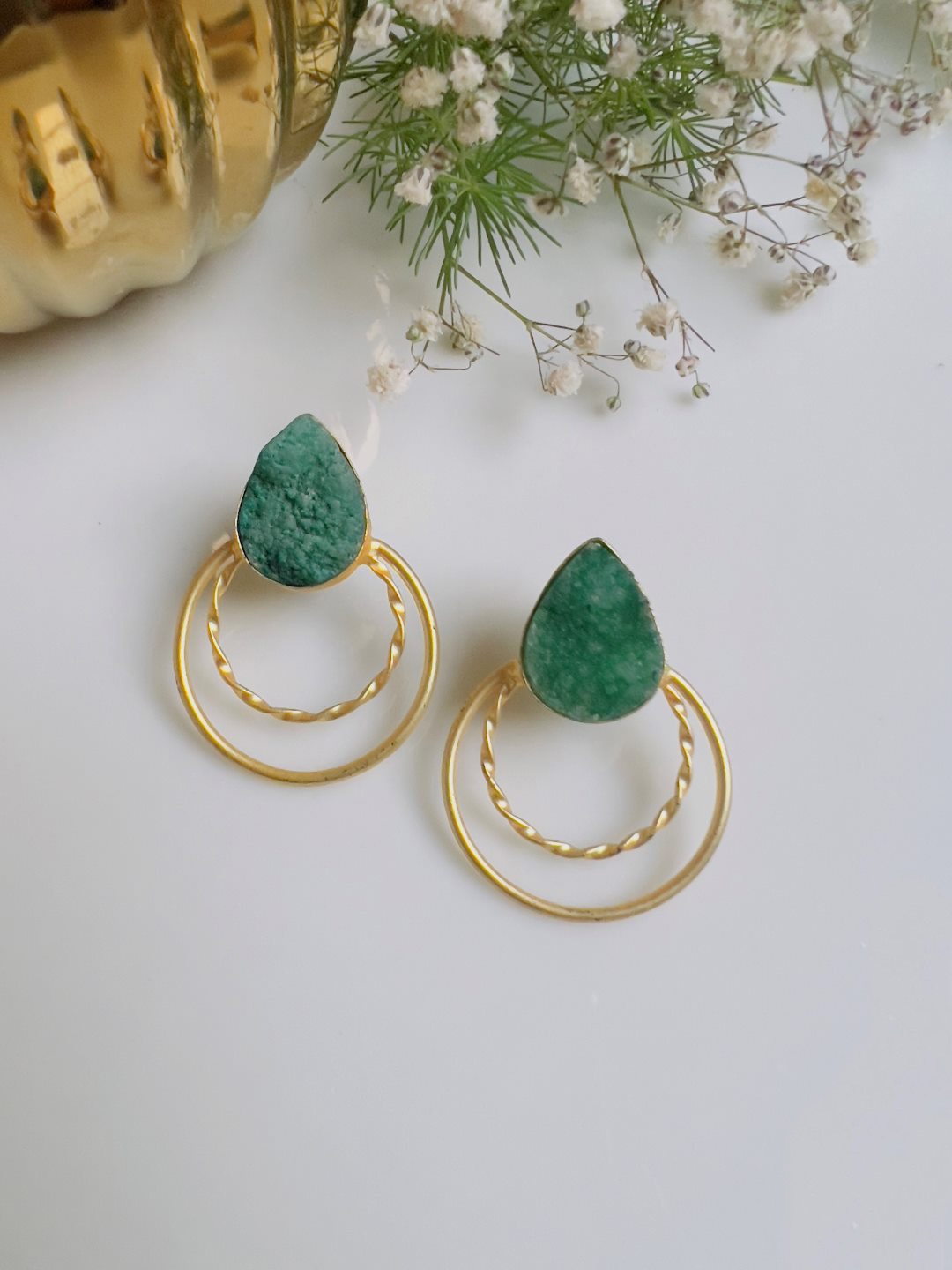 

XAGO Gold-Plated Contemporary Drop Earrings, Green