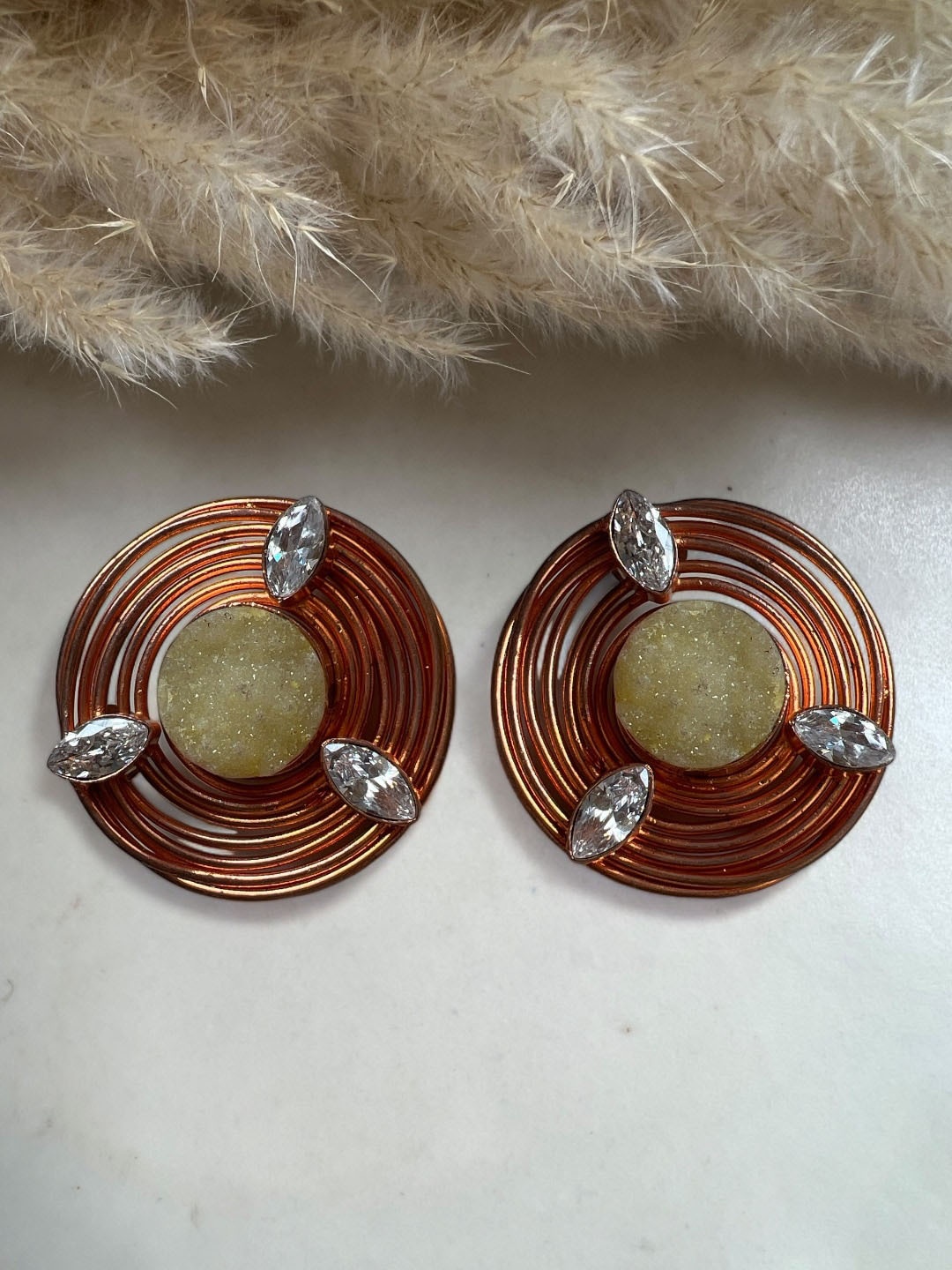 

XAGO Circular Gold-Plated Studs Earrings, Orange