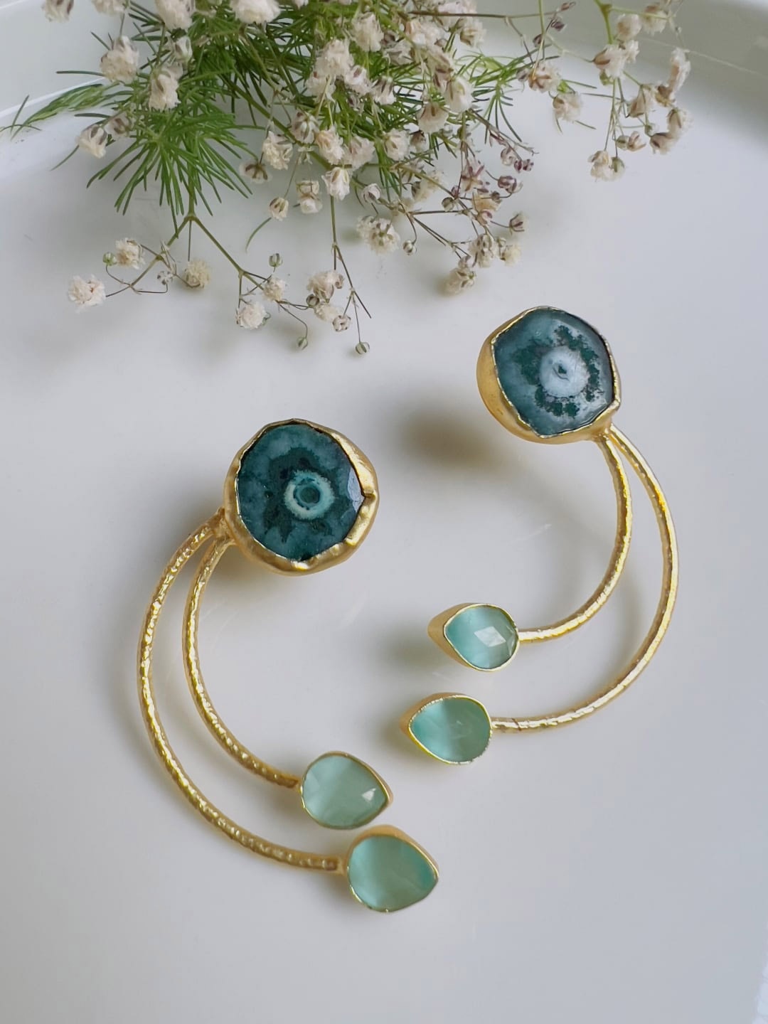 

XAGO Artificial Stones and Beads Gold Plated Drop Earrings