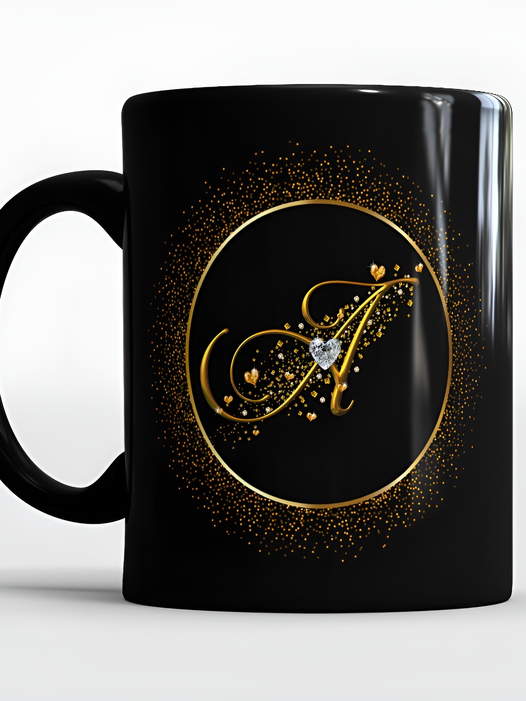 

SUBLIKRAFT Black & Gold Toned Printed Ceramic Glossy Mug 330 ml