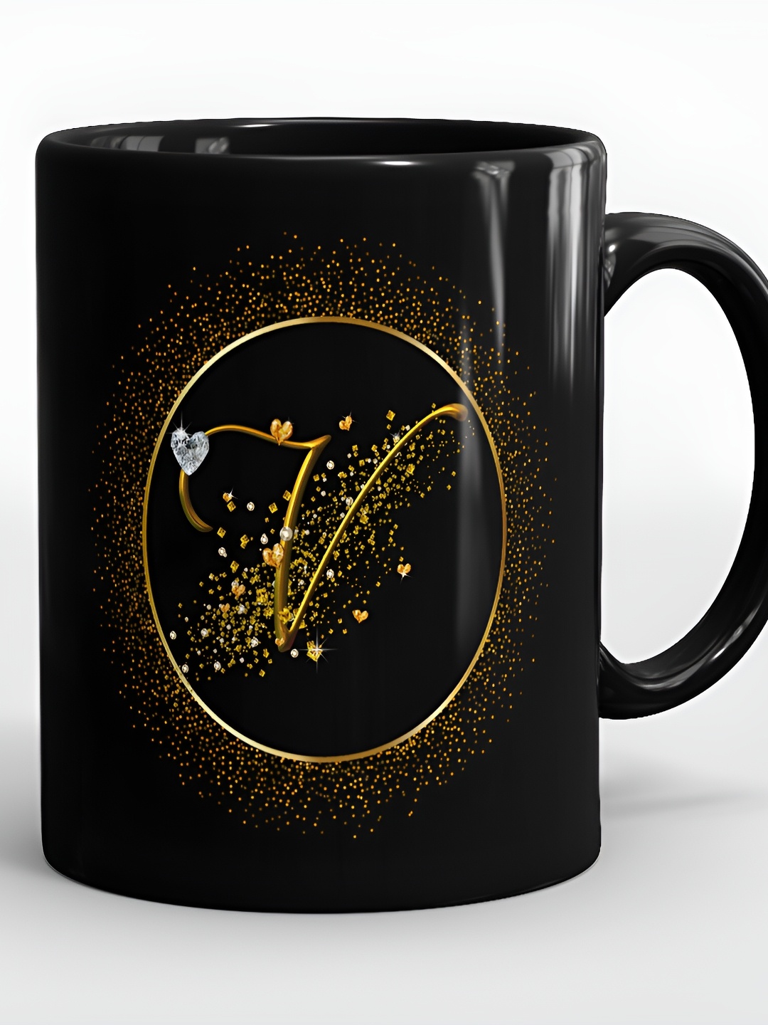 

SUBLIKRAFT Black & Gold Toned Printed Ceramic Glossy Mug 330 ml