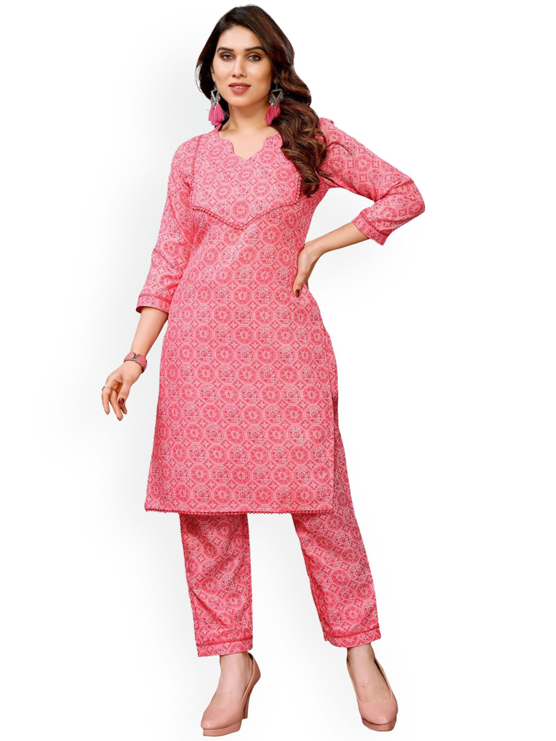 

Krimmple Printed Regular Kurta with Trouser, Pink