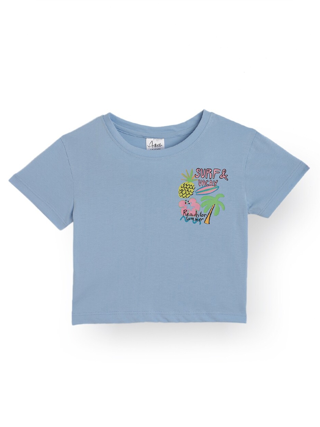 

Anthrilo Girls Round Neck Cotton T-shirt, Blue
