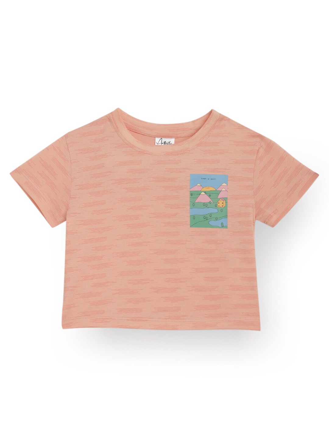 

Anthrilo Girls Graphic Printed Round Neck Cotton T-shirt, Peach