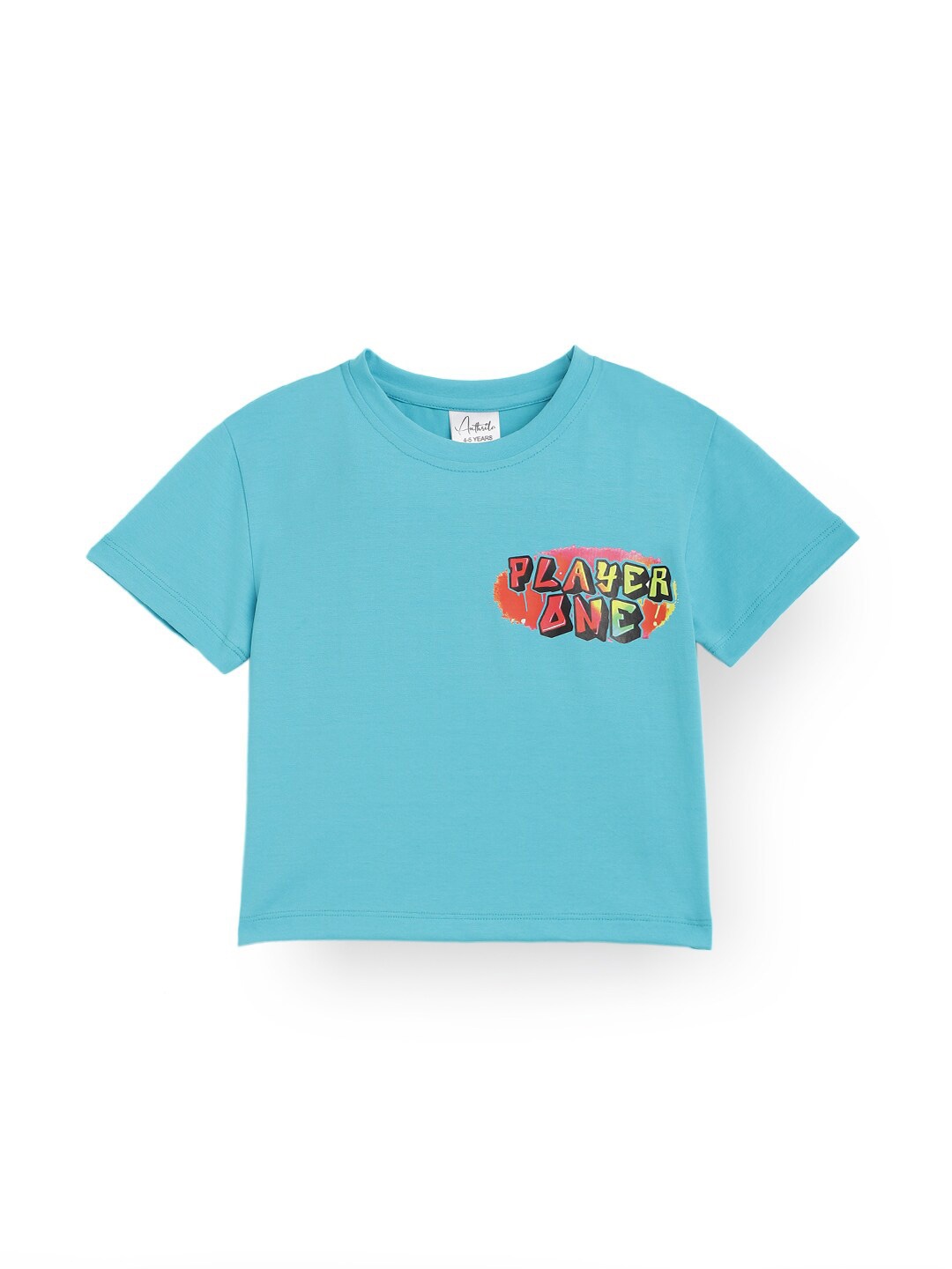 

Anthrilo Girls Round Neck Cotton T-shirt, Blue
