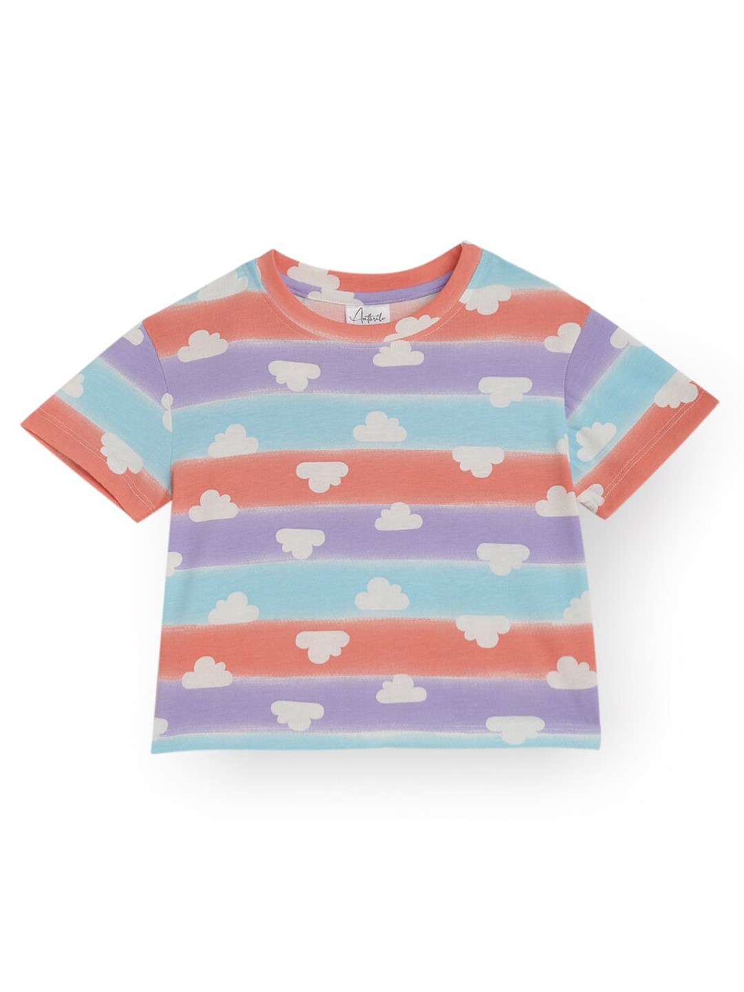 

Anthrilo Girls Conversational Printed Round Neck Cotton T-shirt, Peach