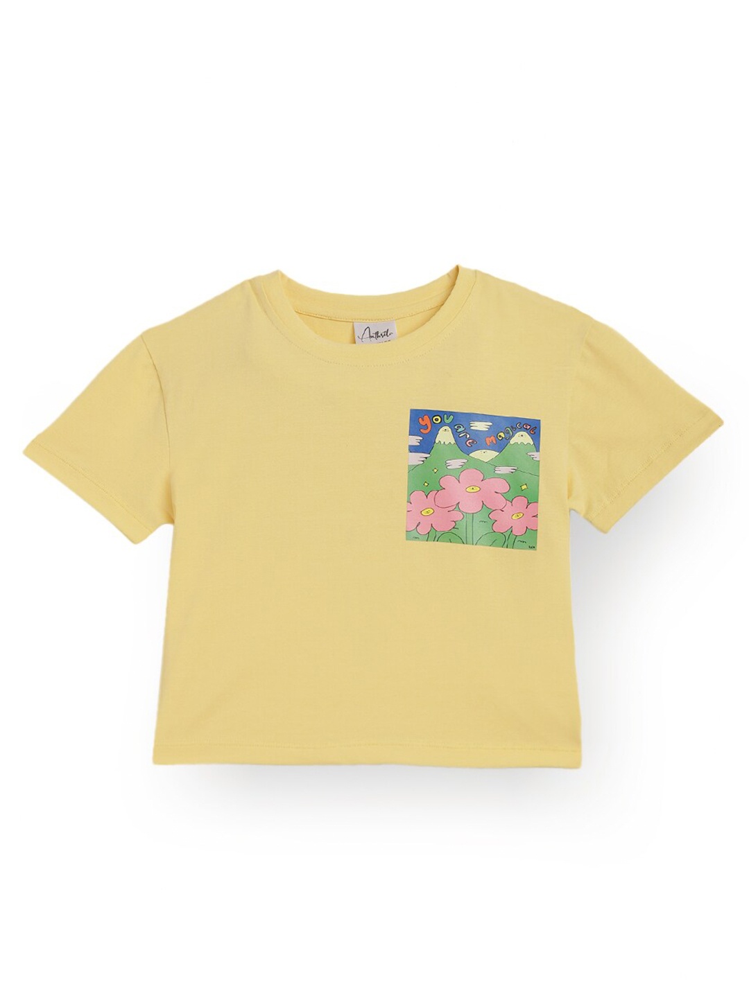 

Anthrilo Girls Round Neck Cotton T-shirt, Yellow
